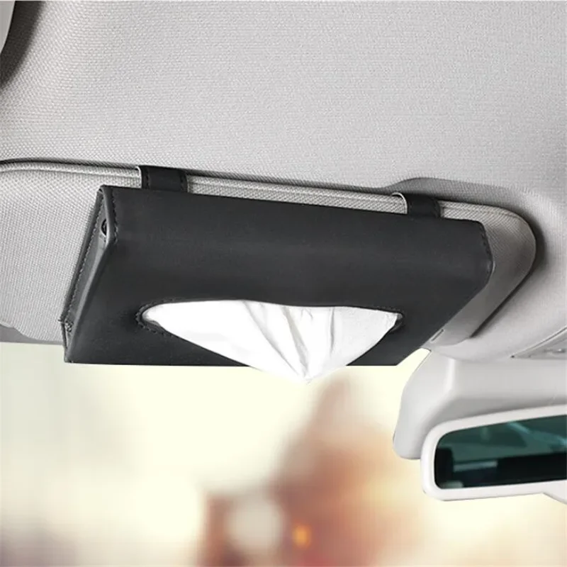 New Soft Leather Car Tissue Box Car Sun Visor Type Block Hanging Container Towel Napkin Holder Paper Rack Organizer Storage Bag