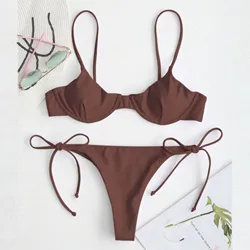 Padded Solid Bikini Set Swimsuit Women Two Piece Swimwear Luxury Cover Up Spring Summer Beachwear Mujer Tankinis Set Swim Suit