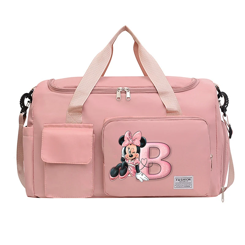 Minnie Mouse Disney Letter Tote Travel Bag Portable HandBag Large Capacity Storage Bags Gym Duffle Pack with Shoe Compartment