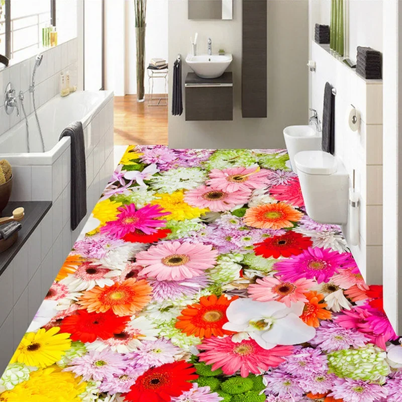 Custom 3D Photo Wallpaper Flower Living Room Bedroom Bathroom Floor Mural PVC Self-adhesive Non-slip Waterproof Floor Wallpaper