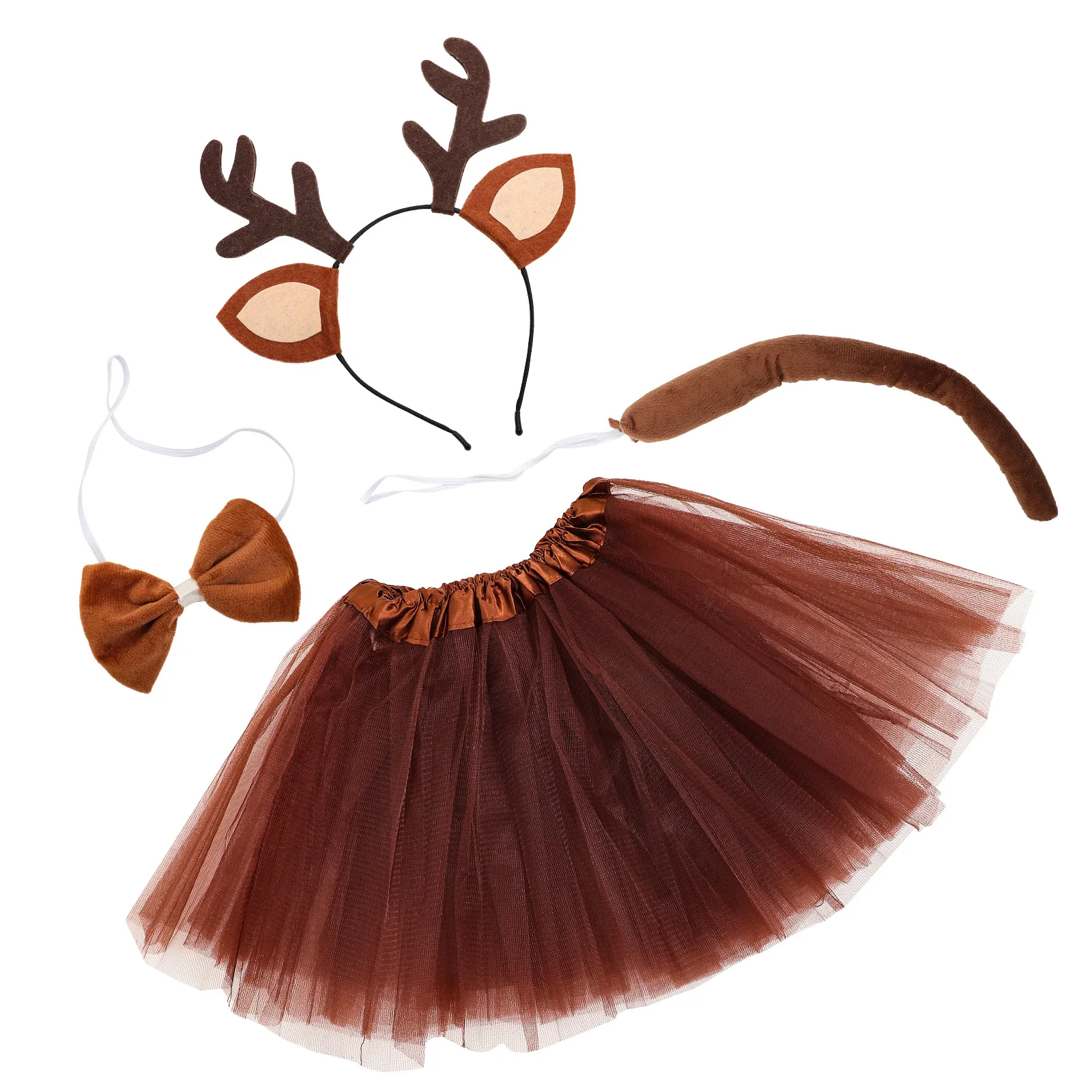 1 conjunto de orelhas de animais rena traje cosplay antler bandana gravata borboleta cauda tutu saia halloween cosplay
