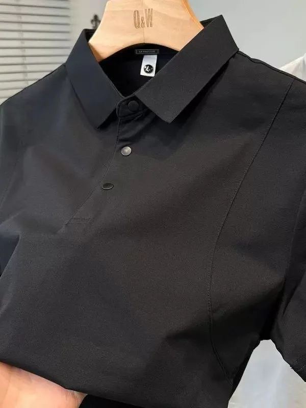 Men's Summer Fashionable Short Sleeve Shirt Casual Thin Flip Collar T-Shirt Lightweight Versatile Loose Fit Breathable Polyester