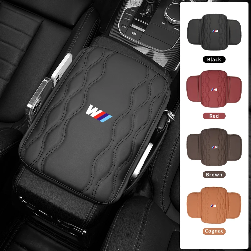 Car Armrest Mat Leather Car Logo Pad Armrest Storage Bag Elbow Support  For BMW X1 X2 X3 X4 X5 X6 X7 G20 G30 6GT E46 E90 E60