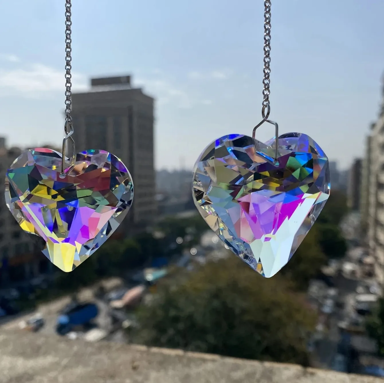2pcs Heart-Shaped Crystal Sun Traps, A Rainbow-Making Device for Windows, and a Hanging Garden Sun Trap with Glass Prisms