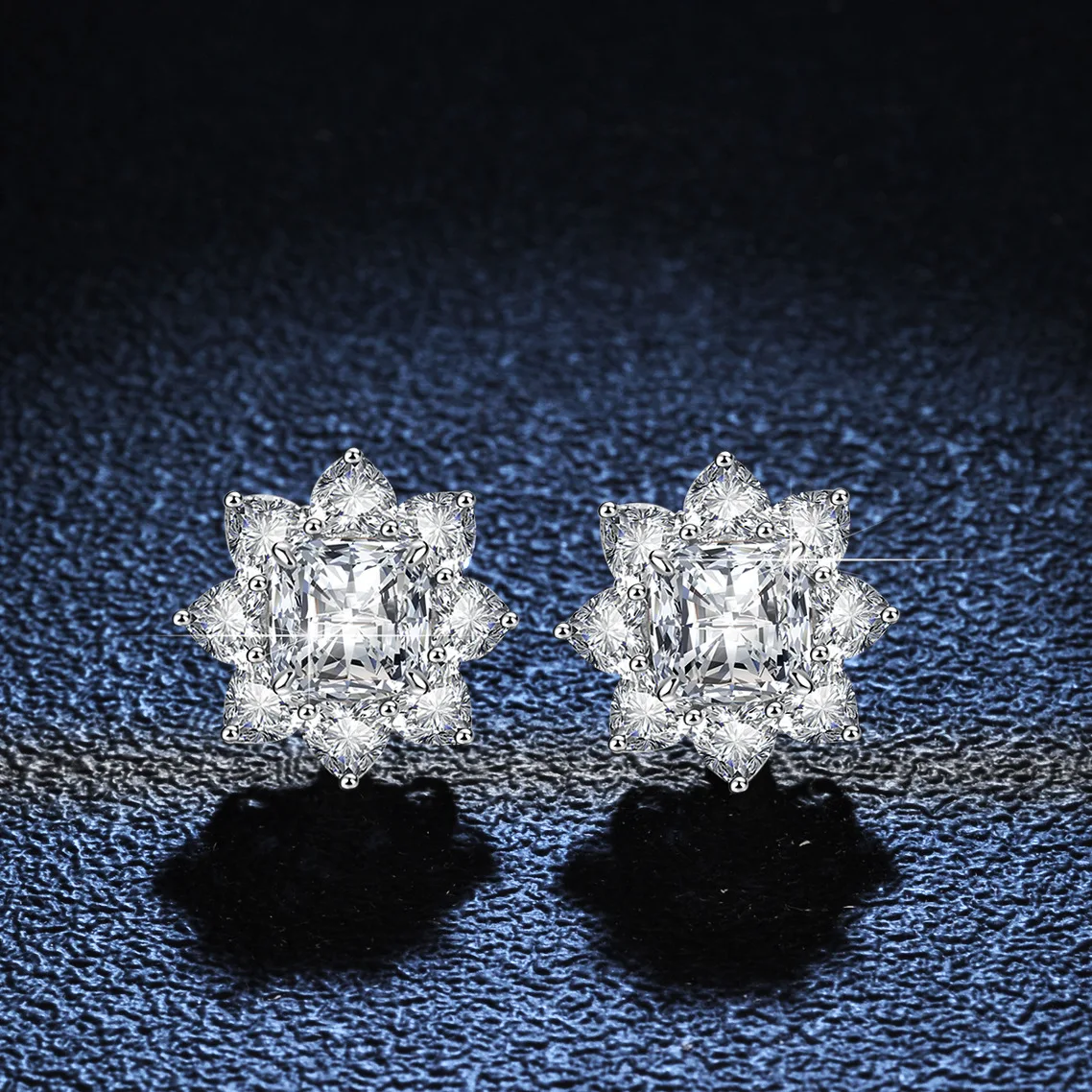 Luxury Platinum Pt950 Earrings for Women Sunflower Stud Pillow Square Pagoda Wedding Moissanite Diamond Square Shaped Jewelry