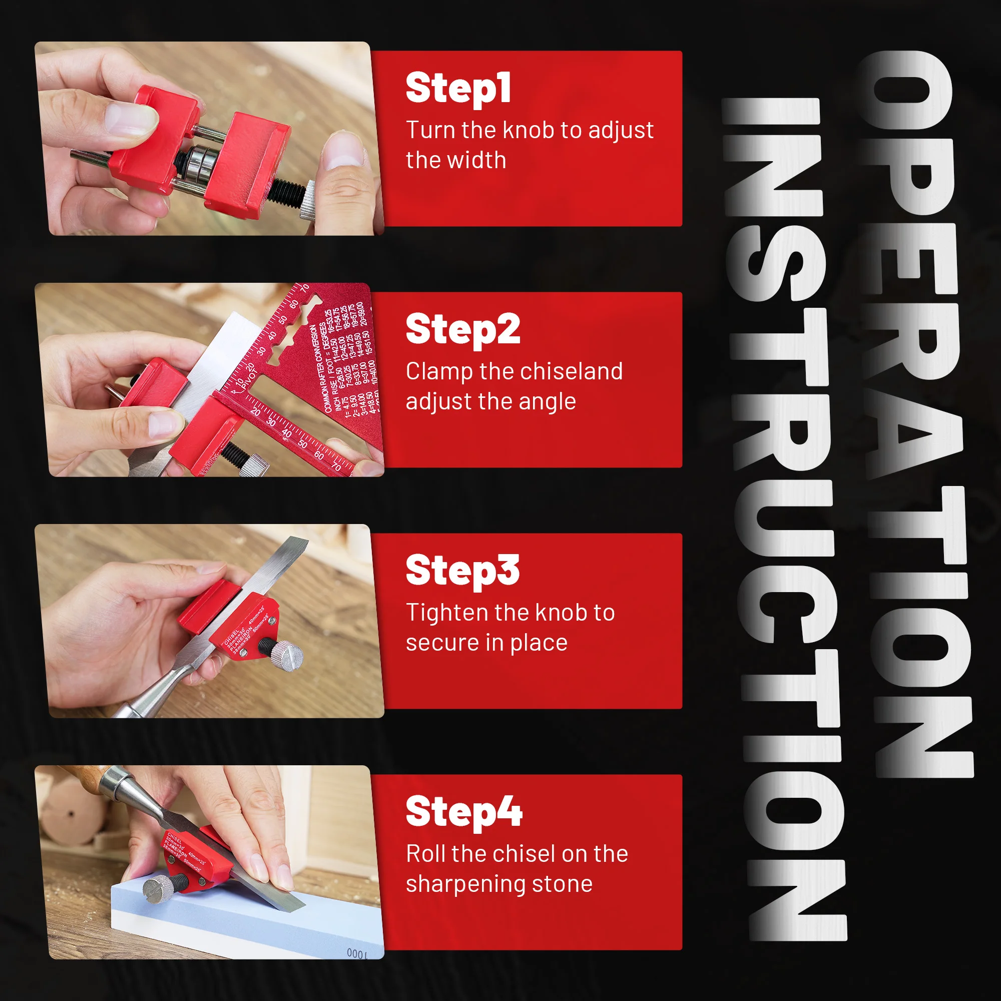 Strumento guida per affilare, supporto per affilare la lavorazione del legno, adatto per scalpelli da 1/8" a 1-7/8", adatto a lame per piallatrice da 1-3/8" a 3-1/8"