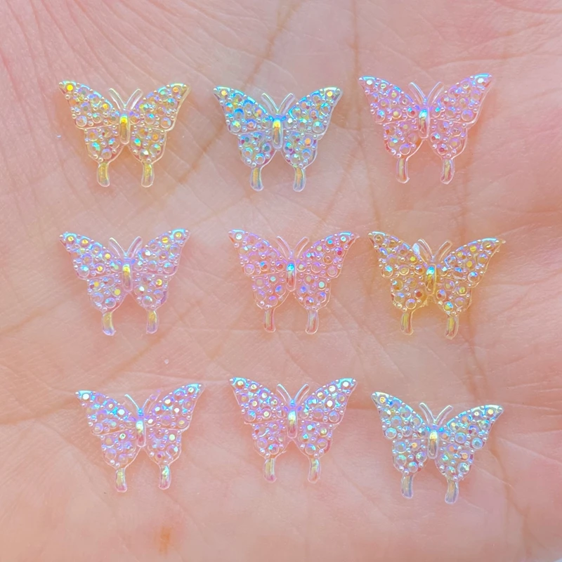 

100pcs 3D Resin Nail Charms Mixed Color Butterfly Nail Parts Accessories Kawaii DIY Nail Art Decoration