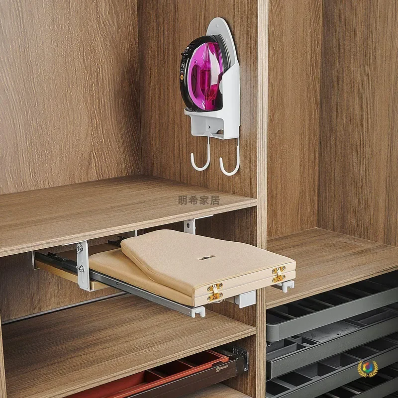 for Cloakroom Household Hidden Ironing Board Electric Iron Rack Push-pull Damping Folding Wardrobe Inside Cabinet