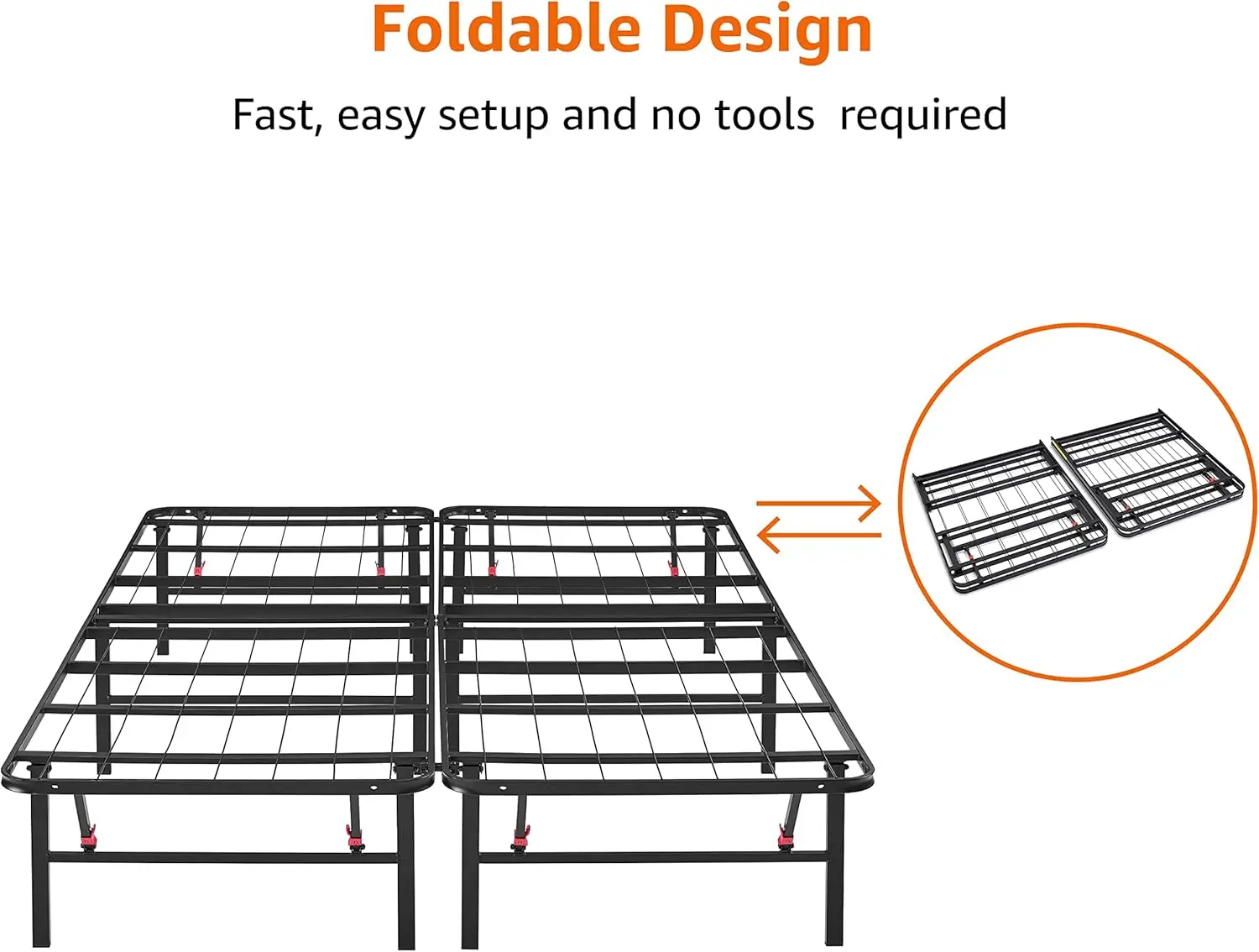 Bed Frame with Storage, Foldable Metal Platform, Sturdy Steel, No Box Spring Needed, 14 inches High, Tool-Free Set