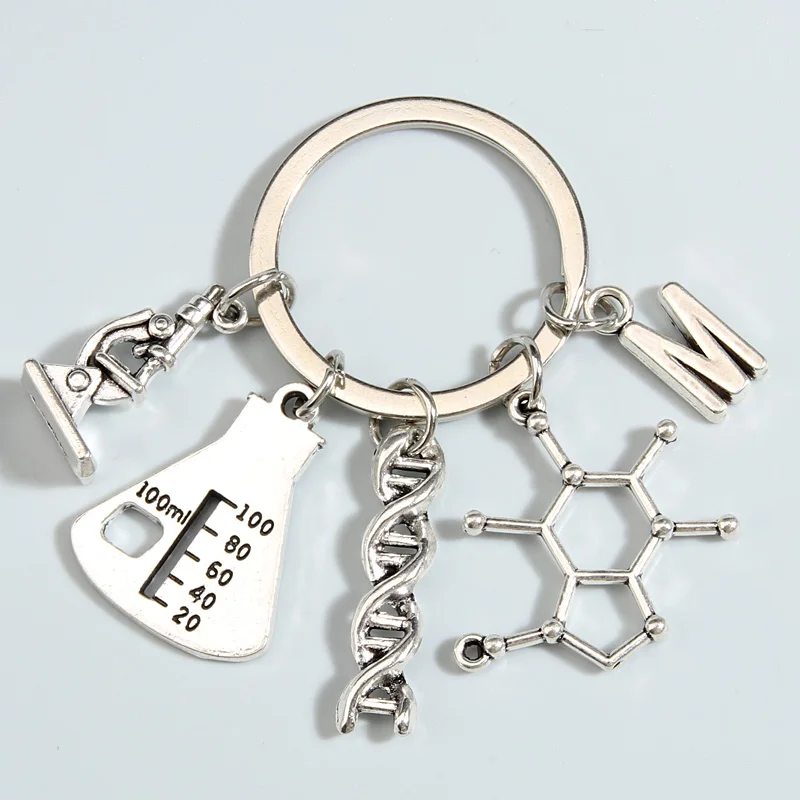 Science Keychain Microscope Measuring Glass Chemical Molecules Key Ring Chemistry Structure Key Chains For DIY Jewelry Gifts