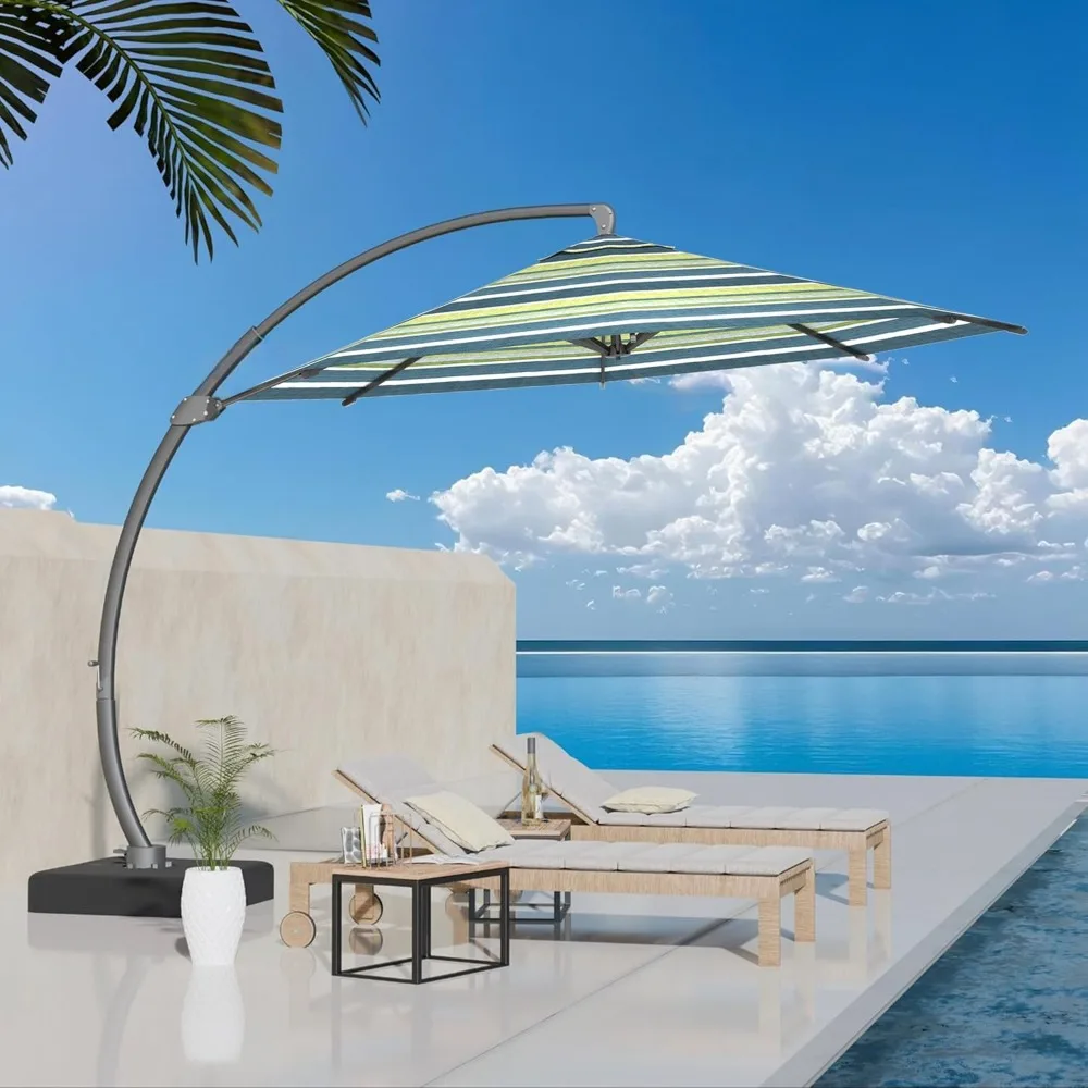 

11ft Offset Cantilever Patio Umbrella with Base Included, Large Round Aluminum Outdoor Umbrella with 100% Acrylic, Customized