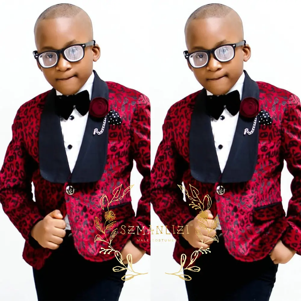 Jacquard Boy Suit Wedding Tuxedo Blazer Pants 2 Piece Party Jacket Fashion Kids Clothes Shawl Lapel Conjuntos De Blazer