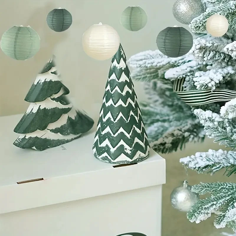 3Pcs Round Hanging Sage Green Paper Lanterns, Suitable for Country Parties, Wedding Banquets, Outdoor Events, Home Decoration - a Large Selection of Birthday Party Supplies view 5