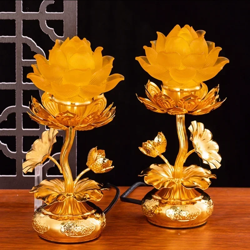 

Household LED Seven Color Glazed Lotus Lamp, for Buddha Lamps, Prayer in Front of Buddha, Eternal Light, Feng Shui, Safety Plug