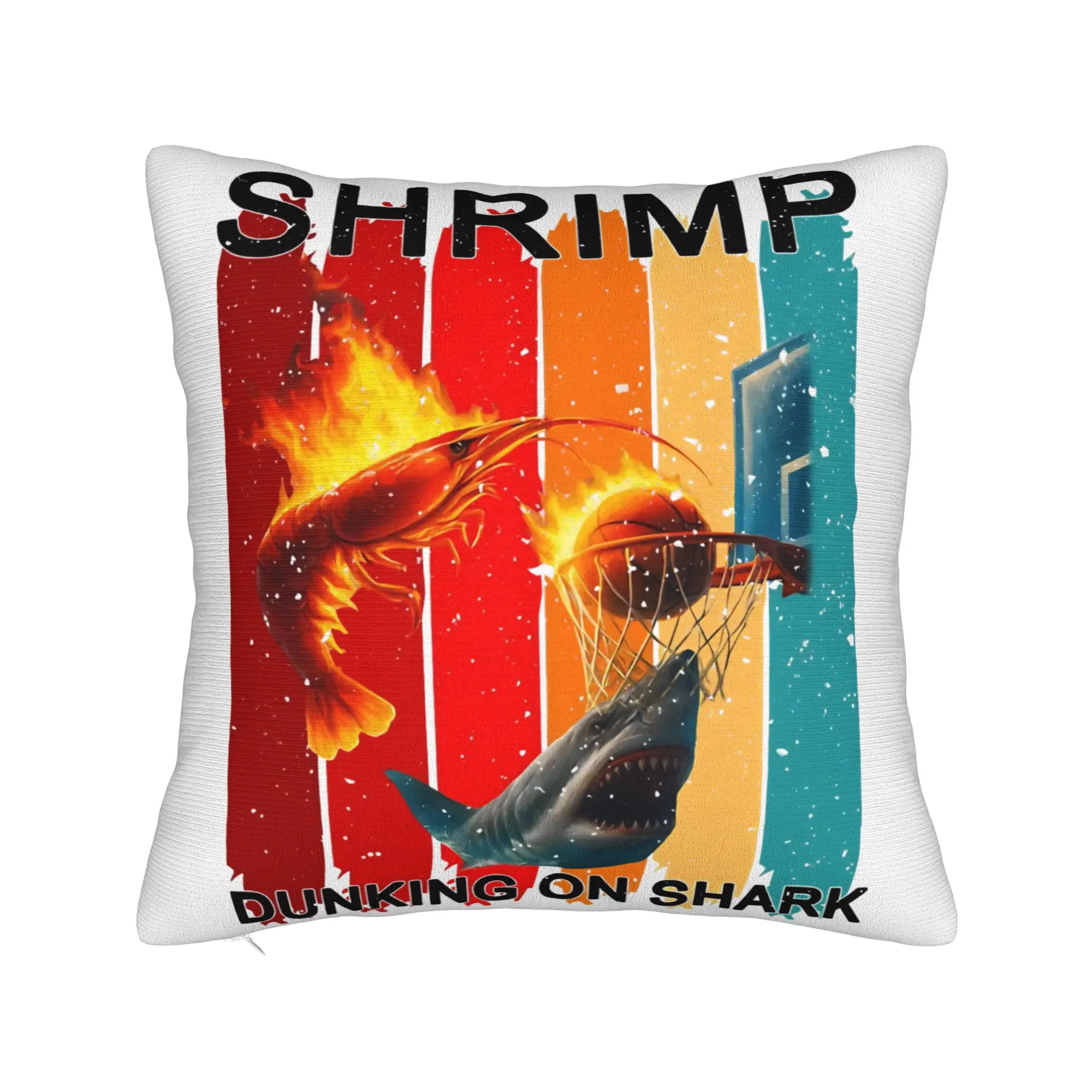 Flaming Shrimp Dunks on Shark Pillow Cover Pillow Case For Sofa Couch Bed Living Room Graphic Cushion Cover Birthday Gift