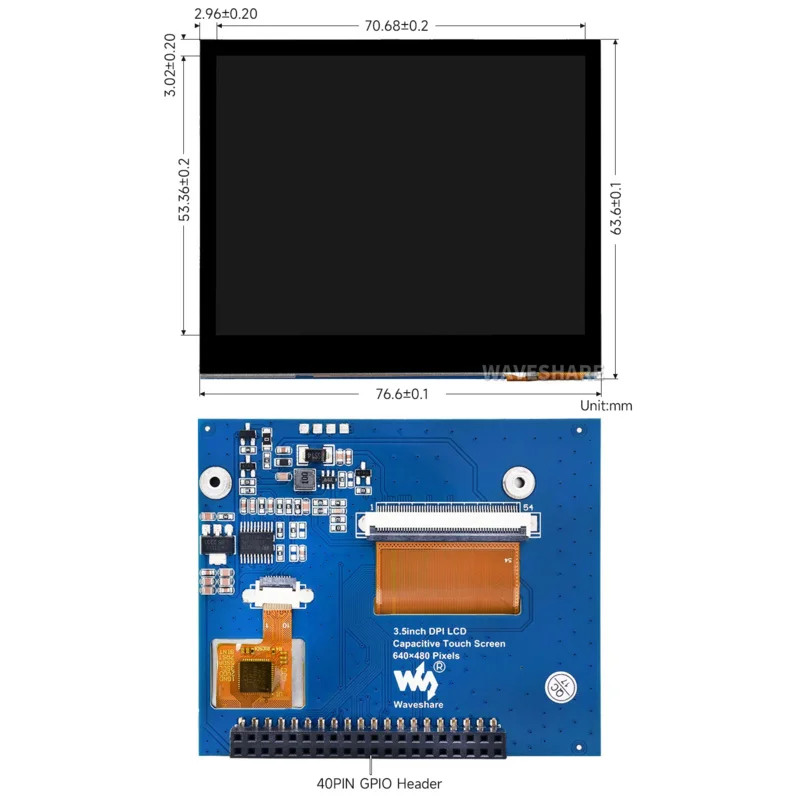 Écran Tactile LCD pour Raspberry Pi, Puzzles, Panneau IPS, Couvercle en Verre Trempé, Faible Consommation, 3.5 Pouces, 640 × 480 ug I