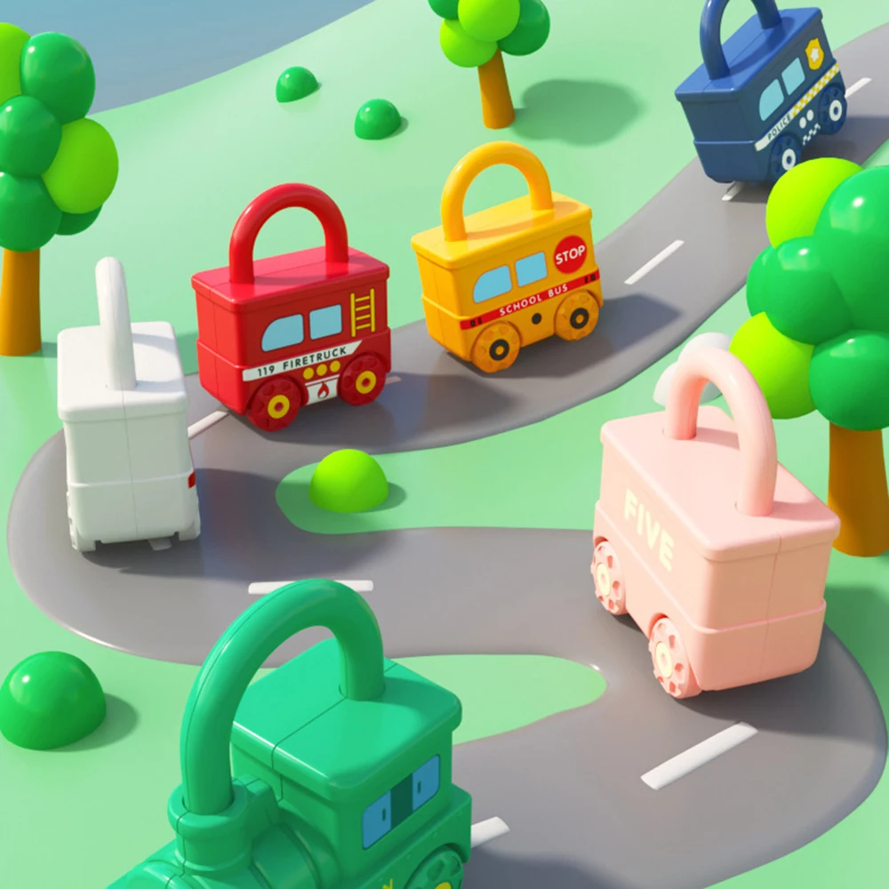 Cartoon Vehicle Lock Matching Toys For Baby Education Learning Unlocking Skills