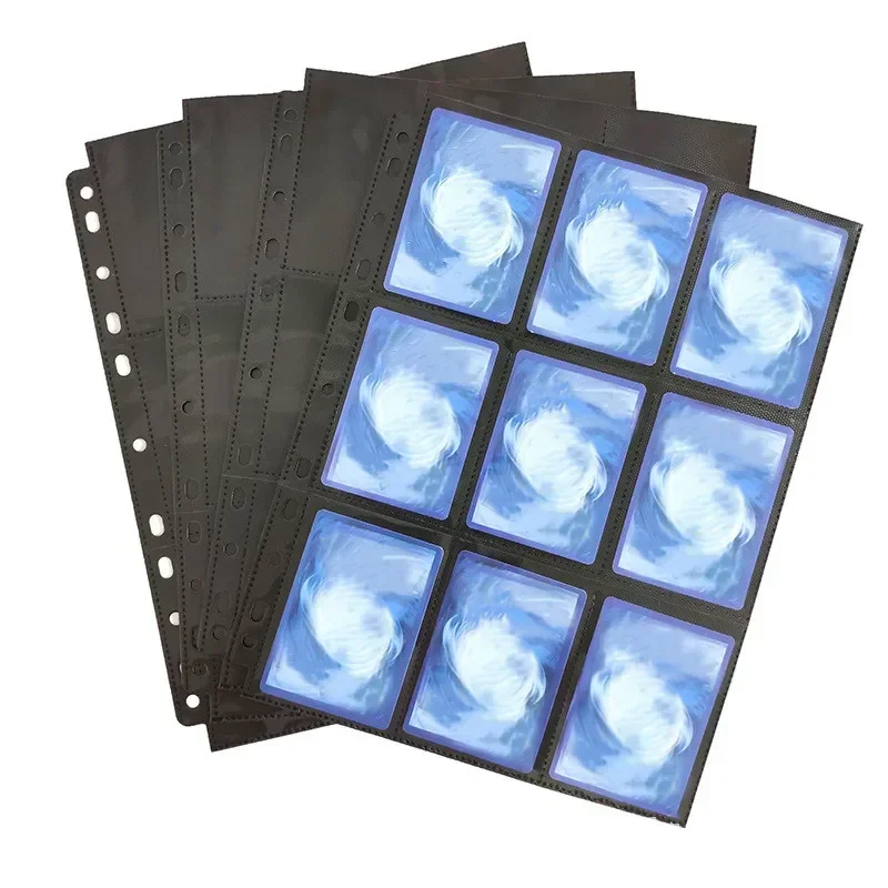 20 PCS 9 Pocket Protective Sheet Card Game Baseball Card Looseleaf Binder 11 Hole Double Sided Card Holder Album Looseleaf Black