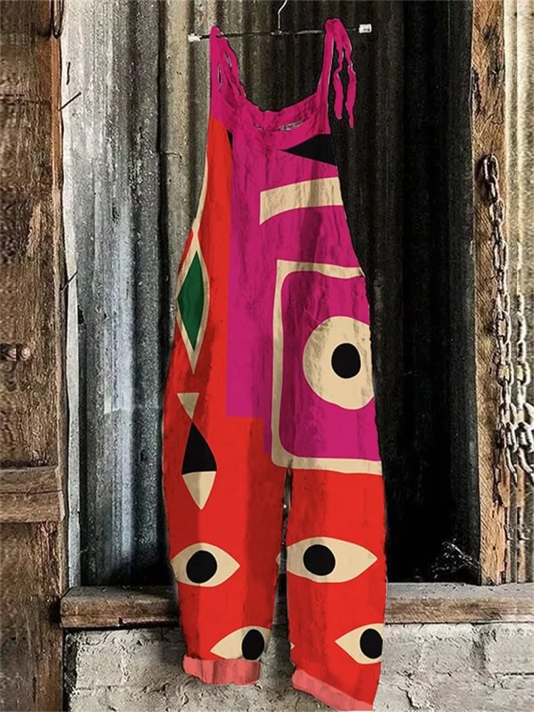 Pantalones de una pieza de moda para mujer, animales y plantas de dibujos animados abstractos estampados en 3D, coloridos, informales y versátiles a la moda
