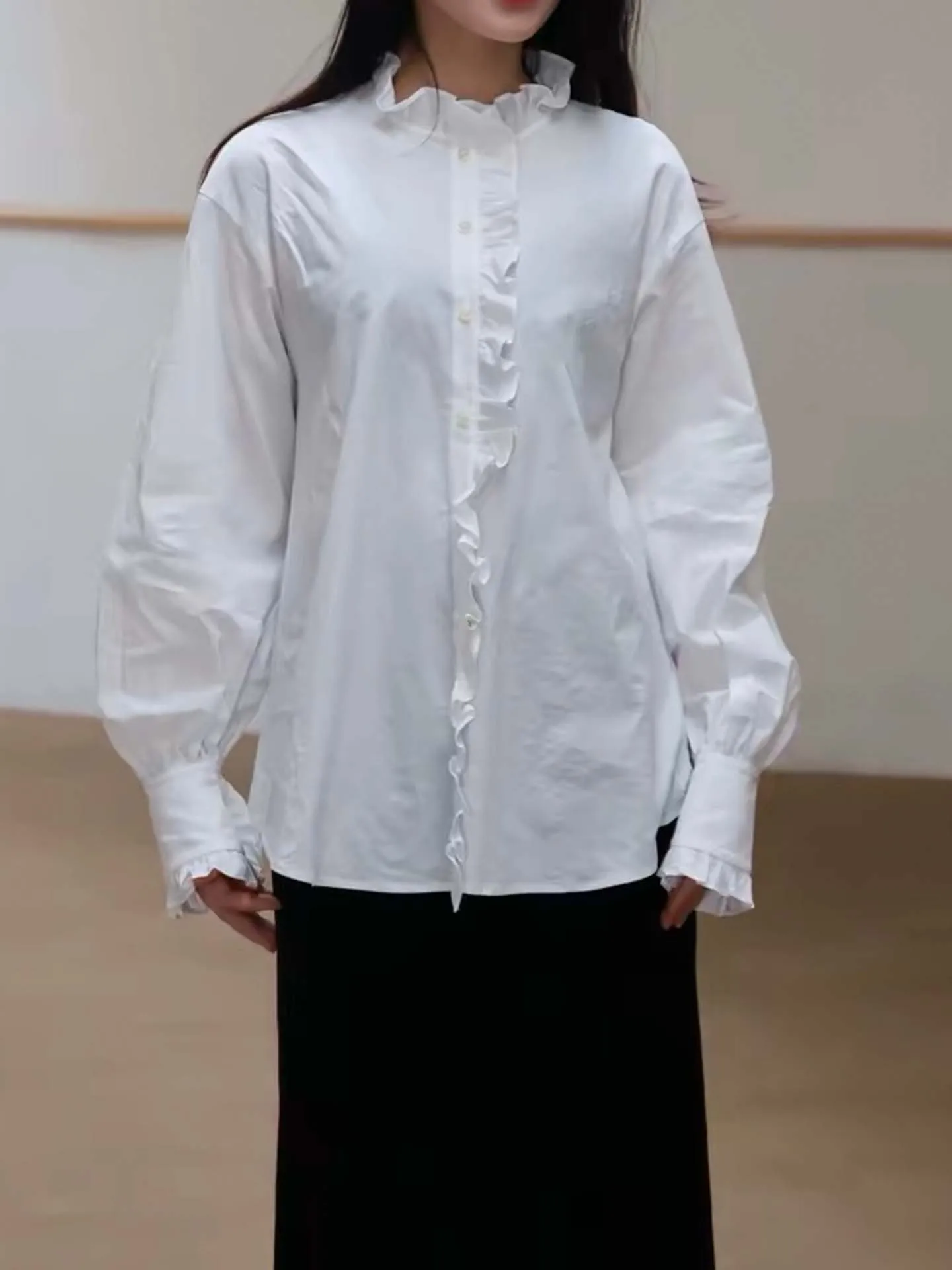 

Новая женская хлопковая рубашка премиум-качества с кружевной отделкой, свободного кроя, с длинным рукавом, влагоотводящая, дышащая