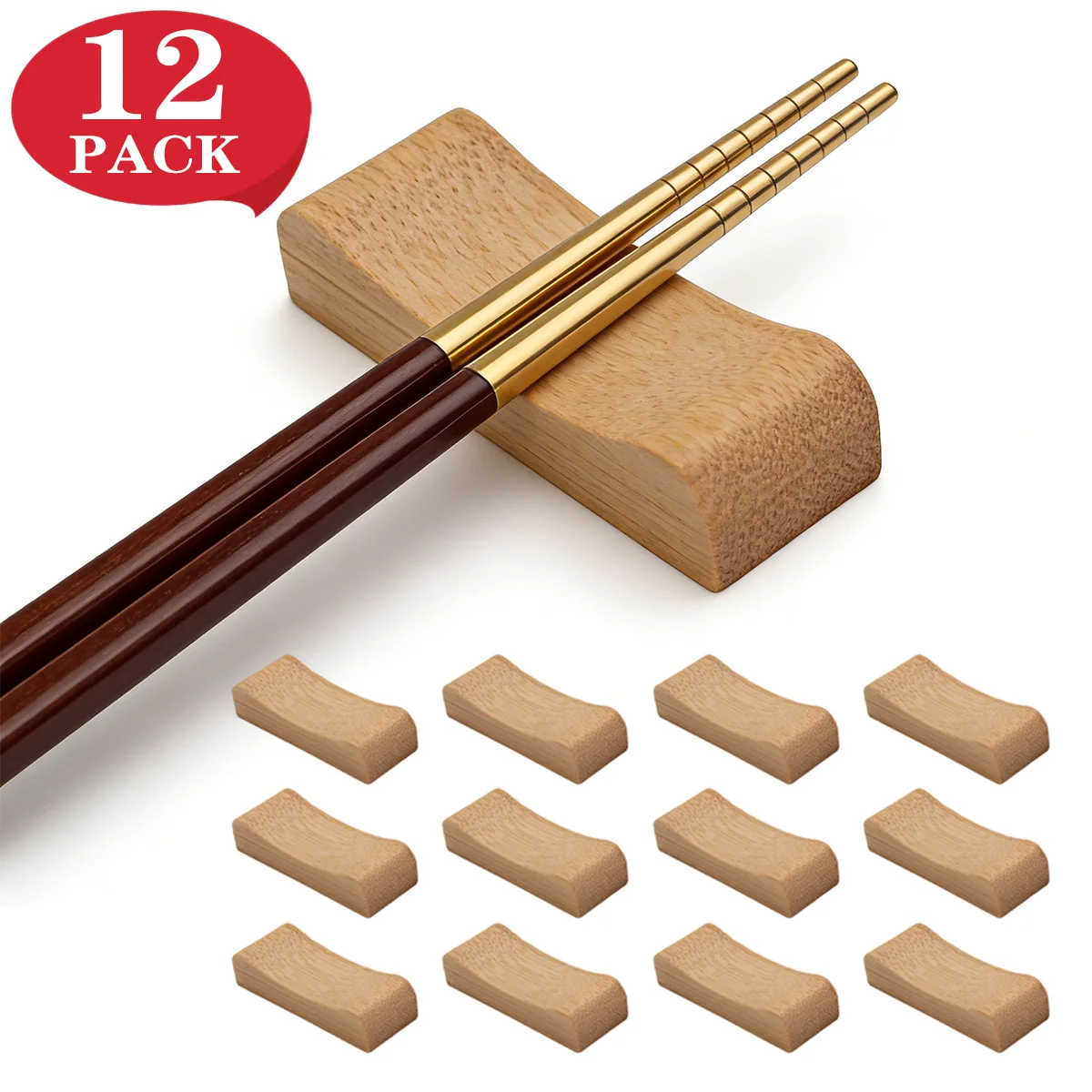 12pcs Quality Chopsticks Rests, Natural Bamboo Cutlery Stand Rack Set for Holding Spoons Forks Knives Chop Sticks Etc