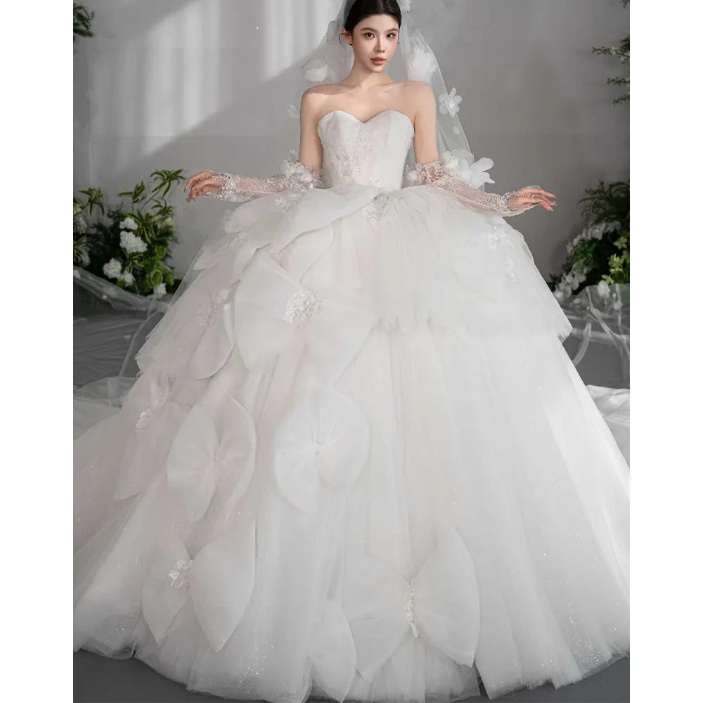 

Свадебное платье принцессы в форме сердца с длинными рукавами и бантом, вышитое настраиваемое свадебное платье Vestidos Noivas