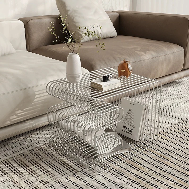 k*-Iron Art lined Coffee Table,Living Room Side Table,Creative Storage Rack,Metal Tea Table,Creative