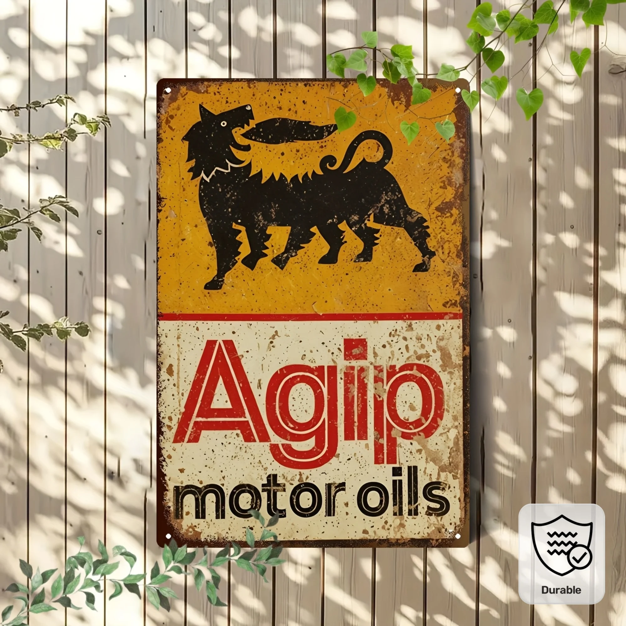 Vintage Agip Motor Oils Metal Sign Retro Wall Decor with Black Lion,Ideal for Bars, Cafes, Garages or Homes, Perfect Christmas