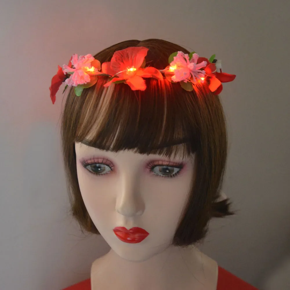 

12pcs Festive Glow Garland Party Crown Flower Headband LED Light Neon Wreath Garlands Hairband Birthday Wedding