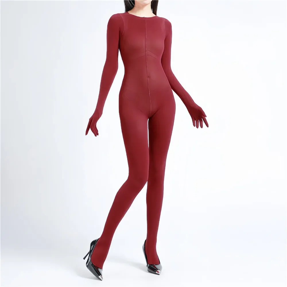 Women's 120D Glove Sleeve Bodysuit Open Crotch Yoga Shaping Tight Bottom Wear Bandage Dance Wear Cocoons Elastic Maid Leotard