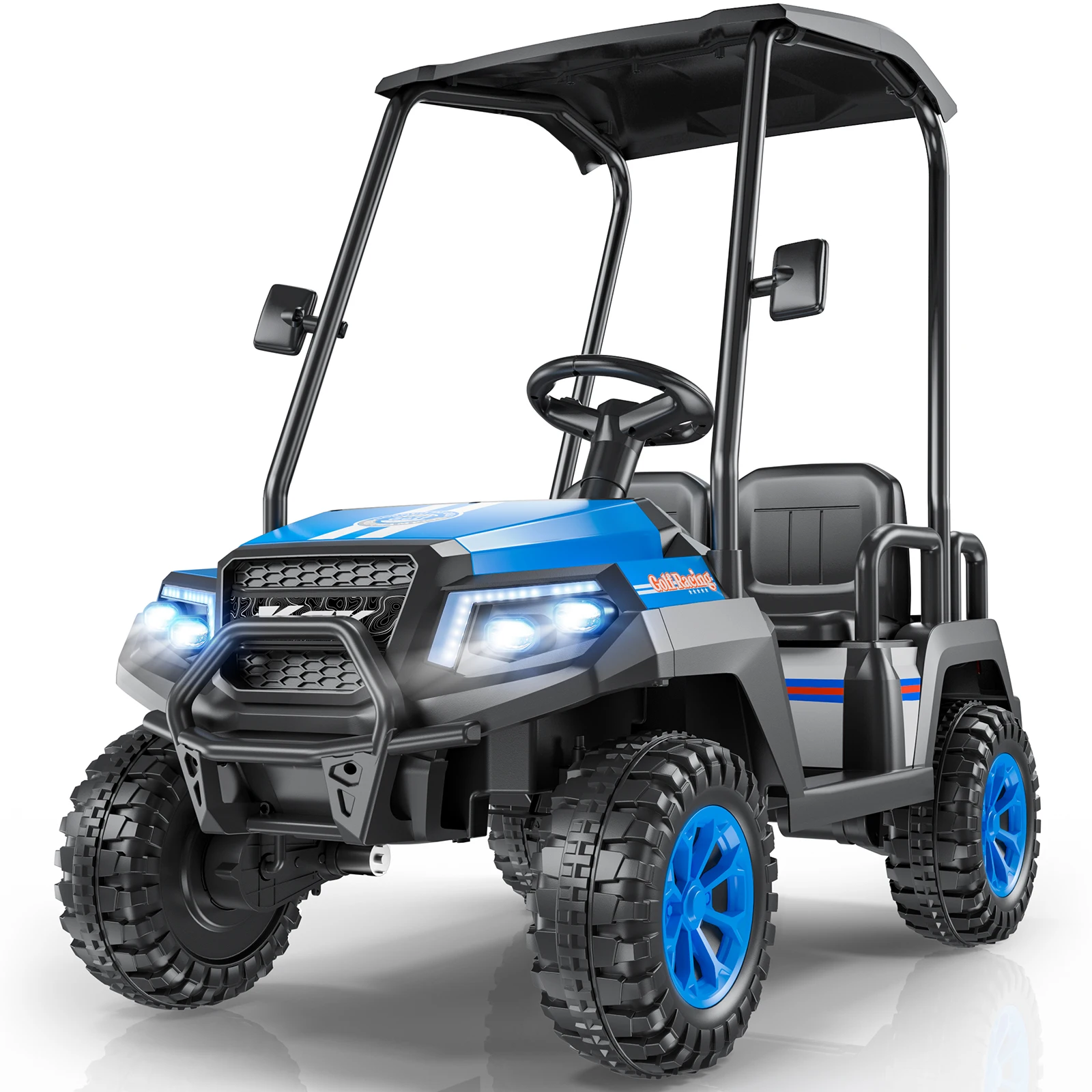 24V Ride-on Toys for Big Kids, 4-Seater Golf Cart, 264 Lbs Capacity, 4WD w/Remote, Awning, Suspension, Music & Power Display