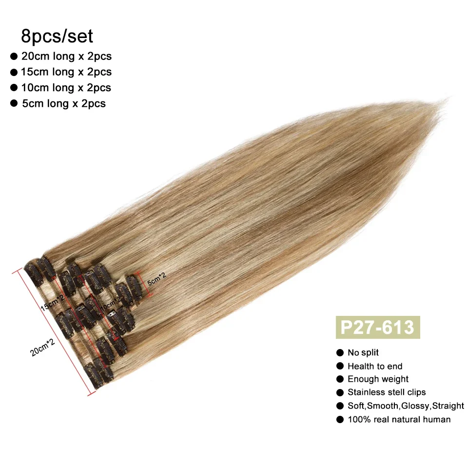 S-noilite 50-80g Natural Hair Extensions Human Hair Thin Straight Hairpiece 10
