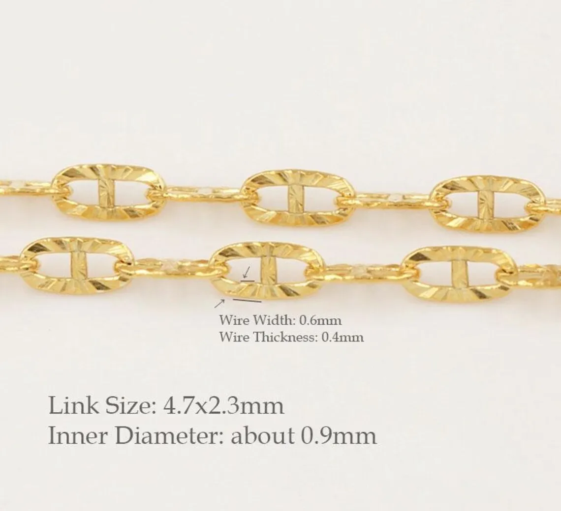 14K Gold-Filled Starburst Pattern Flat Marine Chain 2.3x4.7mm Unfinished Chain 1 Meter for Sale