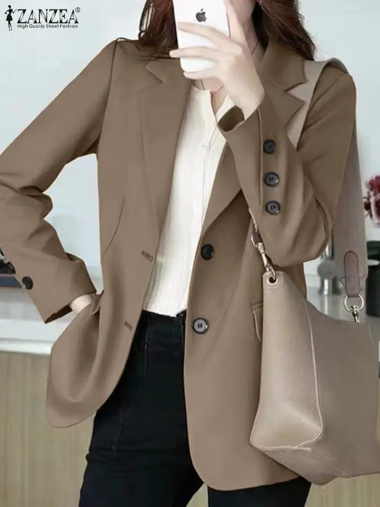 ZANZEA-Blazer à Manches sulfet Col à Revers pour Femme, Veste Élégante et Solide, Vêtement d\'Extérieur Vintage pour Avocat, Mode Automne 2023