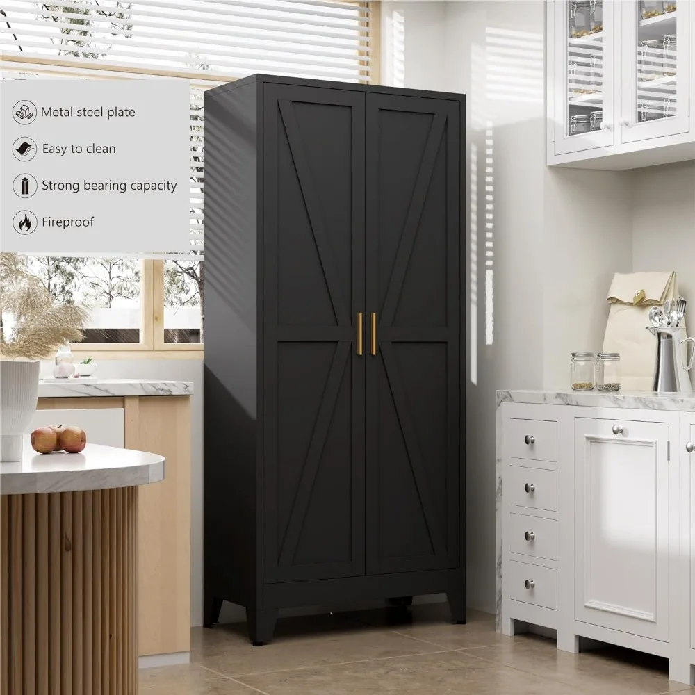 61 خزانة مخزن المطبخ، خزانة تخزين معدنية لبابين و3 أرفف قابلة للتعديل، خزائن خزانة مخزن معدنية f #4