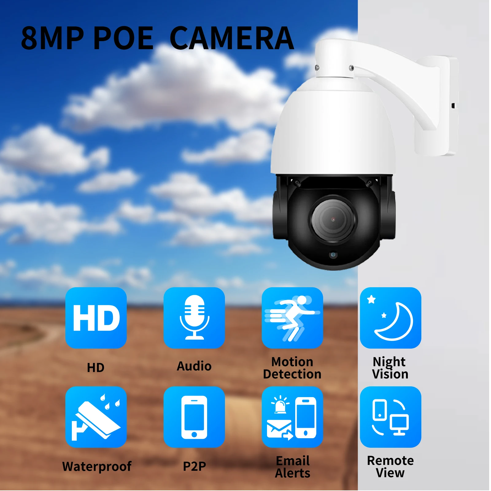 AZISHN Outdoor Al Human Auto Tracking POE IP Camera PTZ 20X Optical Zoom 4.7-94mm 8MP 4K Motion Detection Audio Video Monitoring