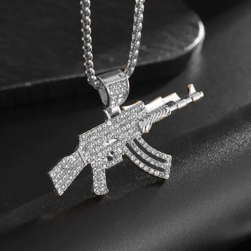 Hip-Hop Ak-47 Rifle Gun Pendant Necklace Men\\\'s Personalized Street Hip-Hop Rock Rap Party Jewelry