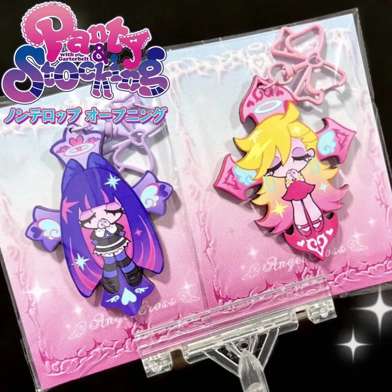 Anime Panty Stocking with Garterbelt Stocking Panty Cosplay Keychain Kawaii Acrylic Pendant Keyring Key Chain Bag Decoration