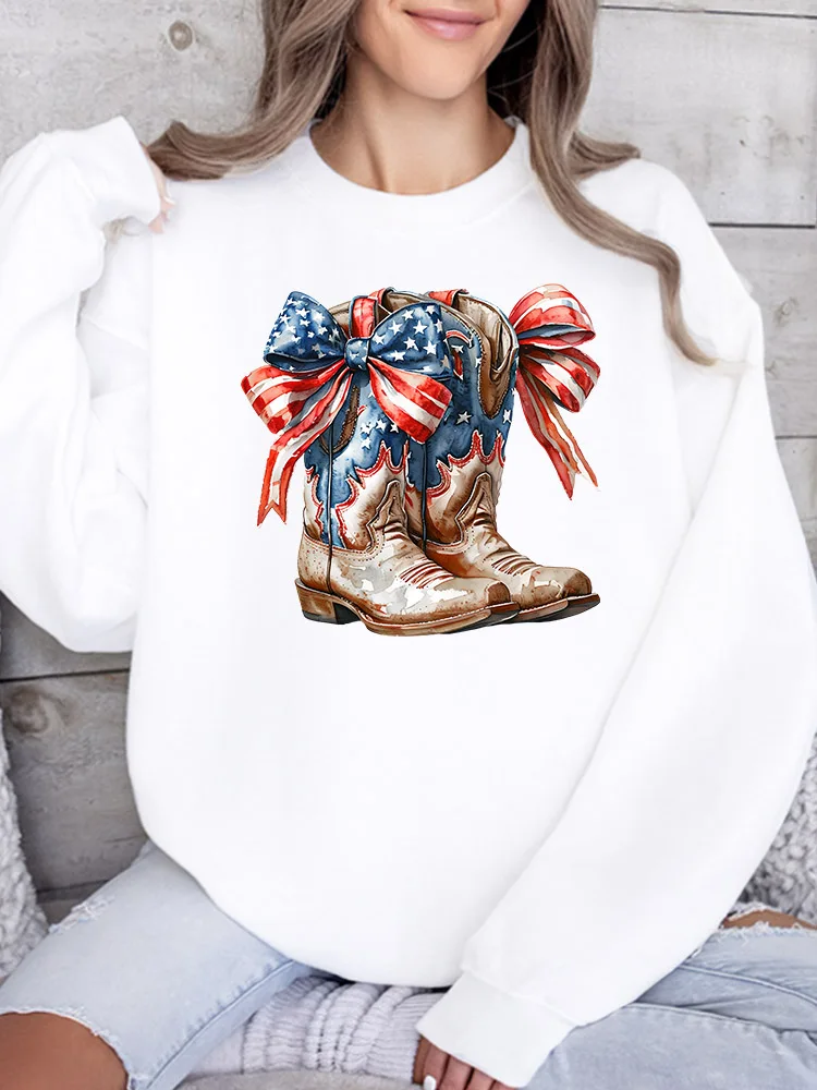

Женская толстовка с принтом в стиле ковбойских сапог, повседневный пуловер с длинным рукавом, свободный крой, уличная одежда для осени и зимы