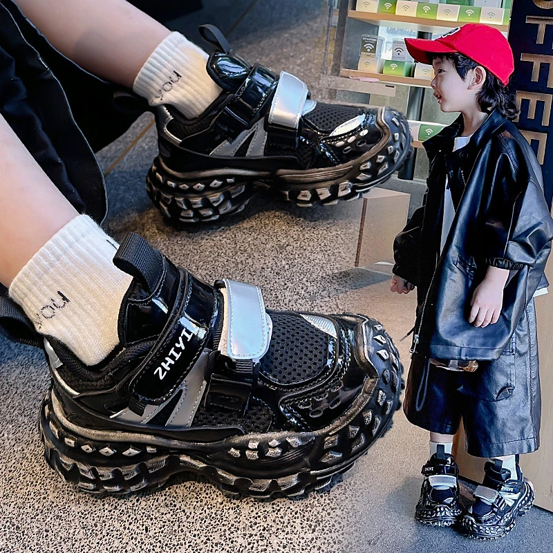 

Детские спортивные кроссовки на толстой мягкой подошве, дышащие, сетчатые, 2026, новая модная коллекция, для мальчиков и девочек, на липучках