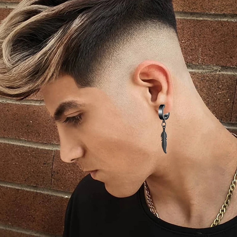 1 Pairs Punk Rock Style Cross Feather Stud Earrings for Women Men High Quality Stainless Steel Hiphop Fashion Ear Jewelry
