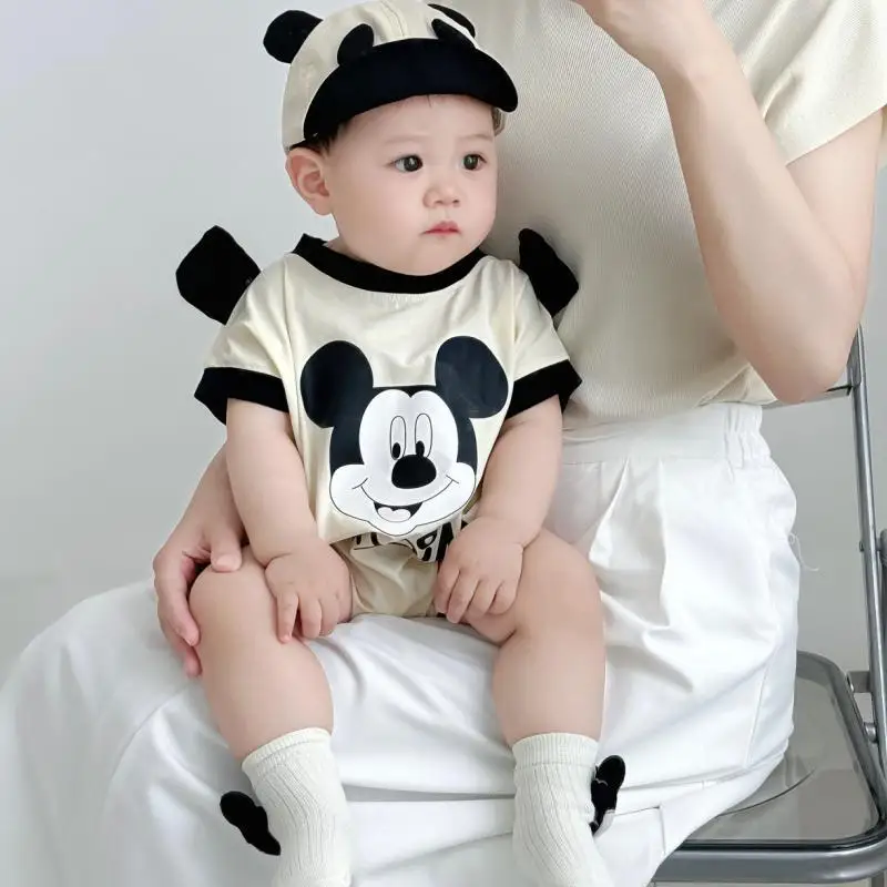 Disney Mickey Minnie Infant Toddler Triangle Bag Fart Clothes 0-2 Years Old Girl Boy Baby A Cotton Soft Cartoon Romper Photo Set