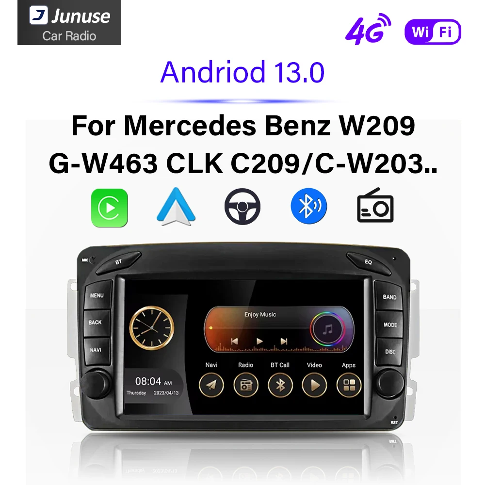 Junuse 7“ Andriod 13 Car Radio For Mercedes Benz Vito W639 Vaneo CLK C-Class W209 Multimedia Player Auto Carplay Video BT WiFi