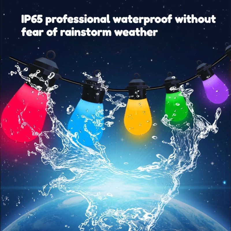 Plug-in S14 RGB Bulb String Lights Vintage Waterproof Lamp for Camping Canopy Garden Backyard Holiday Decoration