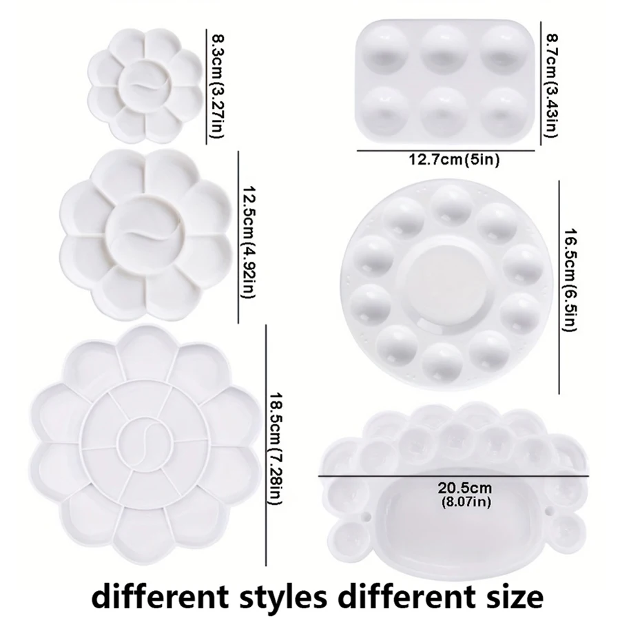 Multi-Shape Artist Palette Durable Plastic Paint Mixing Trays for Acrylic Watercolor Oil Painting Assorted Sizes Easy-Clean JXB