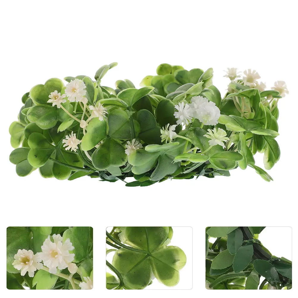 

2Pcs Shamrock Ring Mini Wreath St Patricks Day Table Decoration Centerpiece Holder Holiday Party Decor Artificial
