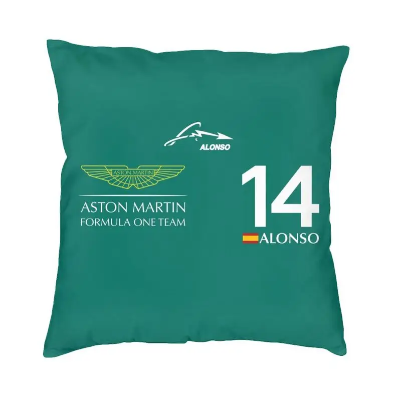 Fernando Alonso 14 Aston Martin Cushion Cover 45x45 Home Decorative 3D Printing Throw Pillow Case for Car Double Side