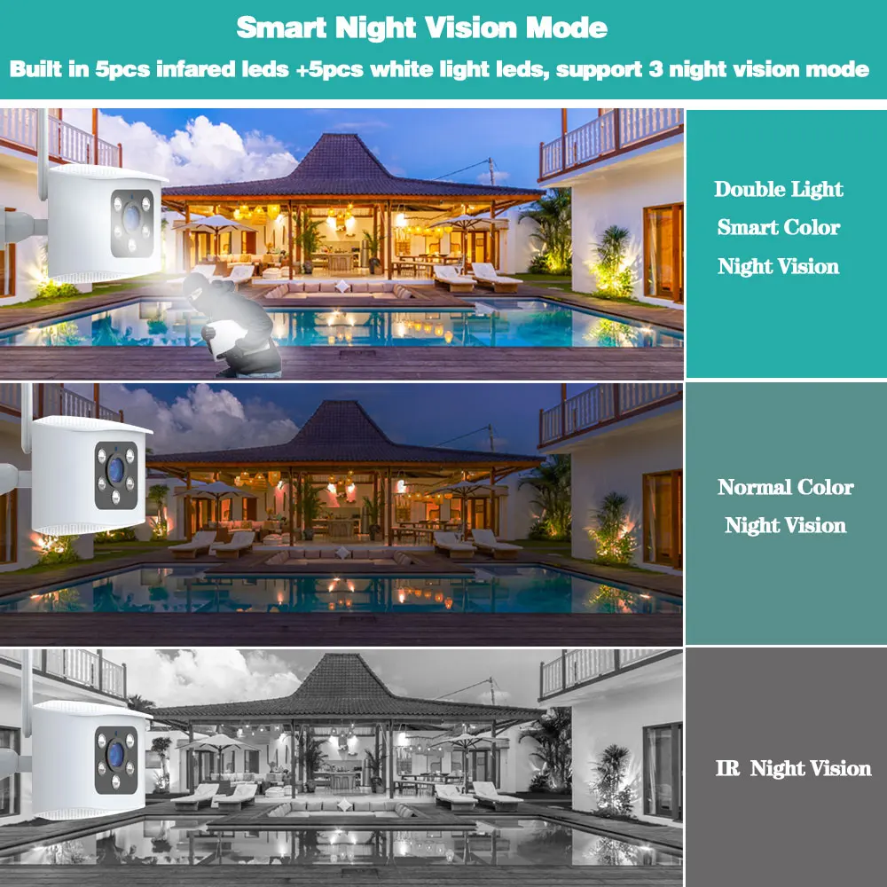 4K 8MP WIFI Dual Lens Panoramic Camera Outdoor Waterproof Full Color Night Vision Mini CCTV Surveillance Camera Wireless IP Cam