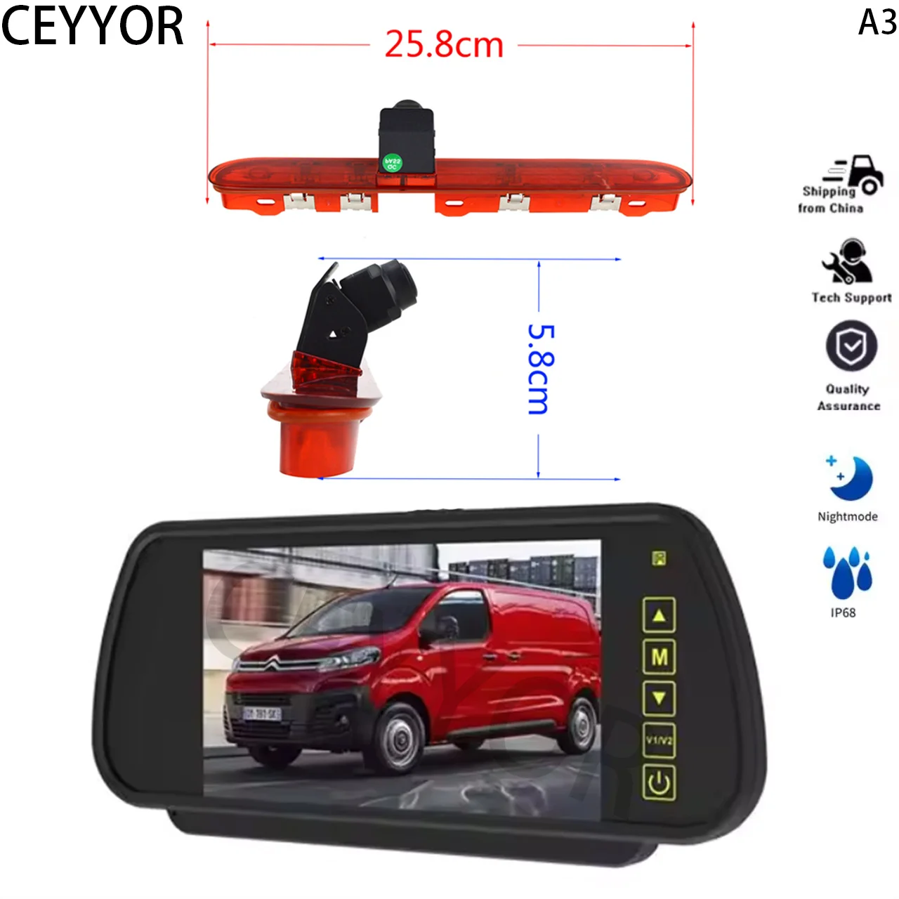 

Подходит для Peugeot Expert, Citroen Dispatch / Jumpy и Toyota Proace Van. Камера заднего вида с 7-дюймовым дисплеем.
