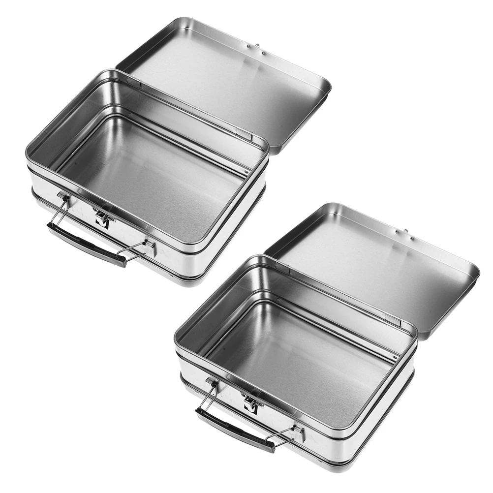 

2pcs Tinplate Wedding Gift Storage Case Desktop Organizer Keepsake Container Metal Lock Box Collectibles Jewelery Box Packaging